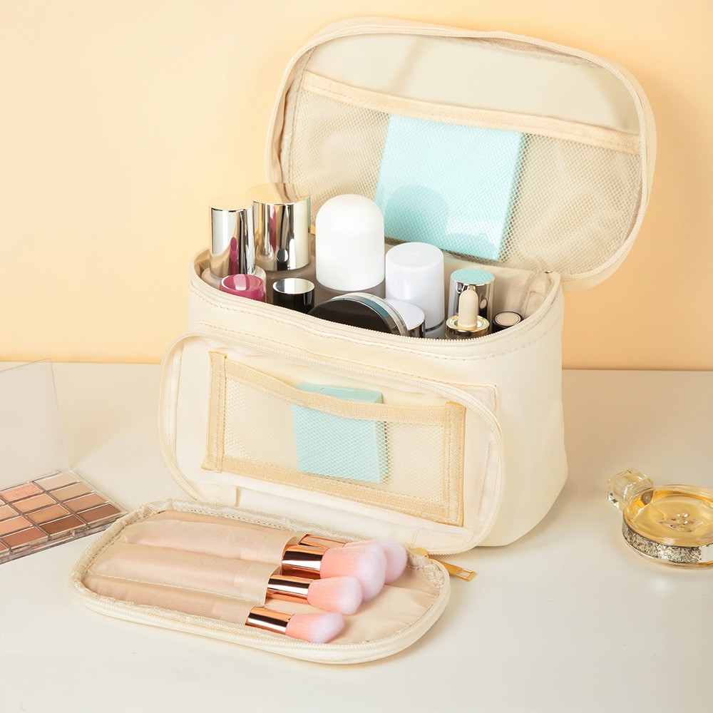 Trousse De Toilette Personnalisée Pour Femme - Toile Blanche, 24x16x5 Cm - Personnalisation A-Z - Cadeau Idéal