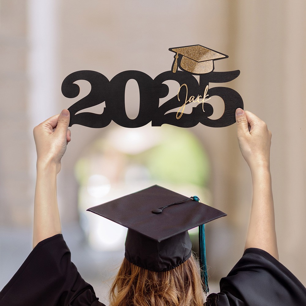 Custom 2025 Glitter Graduation Photo Prop, Wooden Graduation Sign with Name Senior Party Decoration/Dormitory Decoration, Graduation Gift