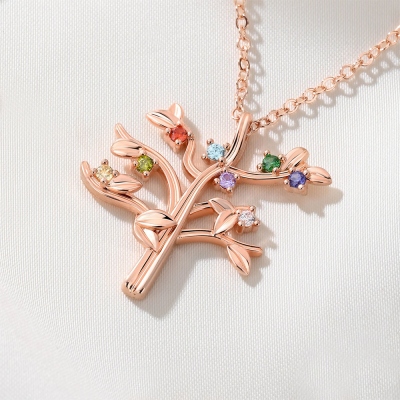 Personalized Family Tree Necklace with Birthstones, Sterling Silver 925 Dainty Family Jewelry, Birthday/Mother's Day Gift for Her/Mom/Grandma