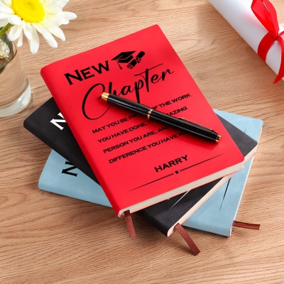 Personalized Name New Chapter Motivational Notebook, A5 Leather Journal, High School/College Class of 2025 Graduation Notebook, Gift for Graduates