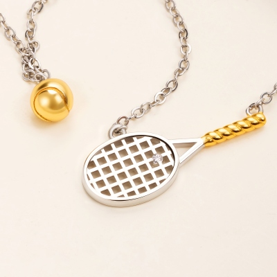 Dainty Tennis Necklace, 3D Tennis Racket & Ball Necklace, Sterling Silver 925 Sports Jewelry, Birthday/Anniversary Gift for Tennis Lovers/Sports Fans