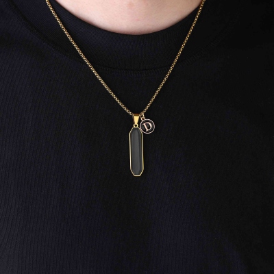 Personalized Men's Initial Pendant Necklace, Non-Tarnish Rectangle Black Drop Pendant, Anniversary/Valentine's Day Gift for Him/Boyfriend/Husband