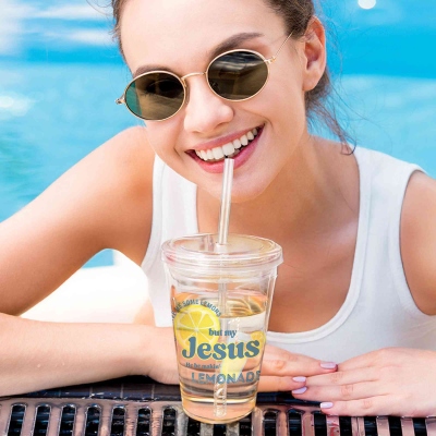 Christian Inspirational Tumbler with Straw, Life Gave Me Lemons but My Jesus Be Makin' Lemonade Faith Motivational Cup, Daily Encouragement Gift