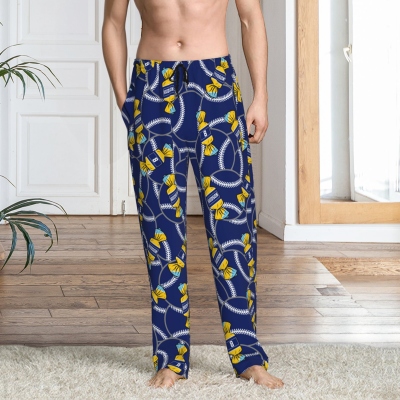 Personalized Candy Baseball Pajama Pants with Name & Number, Fun Sports Lounge Sleepwear, Soft Relax Fit, Gift for Baseball Fans/Sports Players