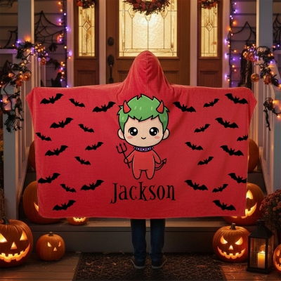 Custom Name Halloween Hooded Blanket, Cozy Wearable Throw with Fun Spooky Designs, Festival Gift for Friends/Family/Kids