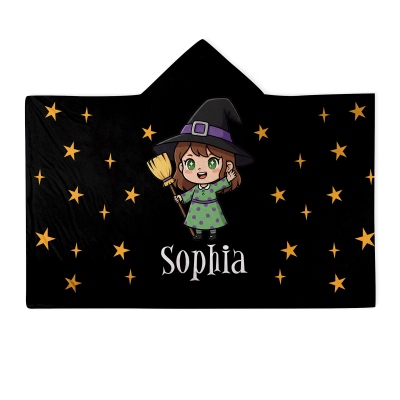 Custom Name Halloween Hooded Blanket, Cozy Wearable Throw with Fun Spooky Designs, Festival Gift for Friends/Family/Kids