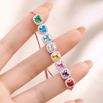 Custom Birthstone Candy Gem Cube Adjustable Bracelet, Colorful Slider Bracelet for Women and Girls, Personalized Sweet Jewelry Gift