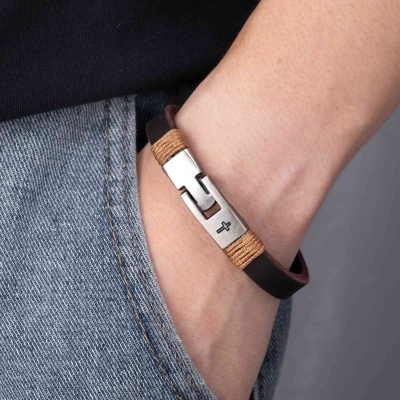Unisex Cross Leather Bracelet For Men Personalized Gift For Husband Anniversary Dad Engraved Religious Jewelry For Him Men Custom Bracelets