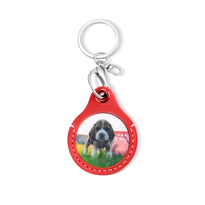Custom Pet Photo Leather Keychain with Message, Personalized Picture Text Keychain, Memorial/Pet Sympathy Present, Gift for Pet Lover/Owner