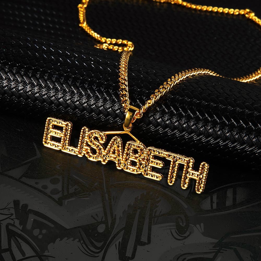 Custom Name Necklace with Embroidery Texture
