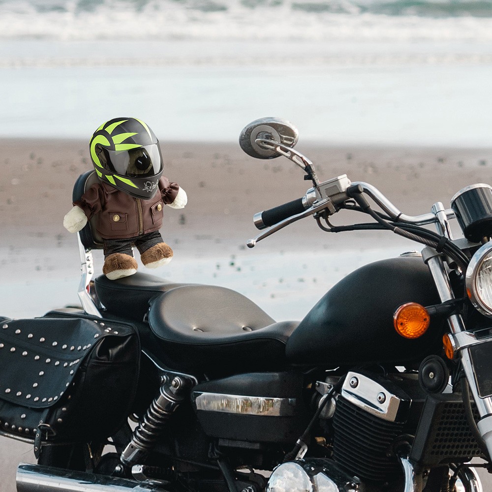 Motorcycle Bears Toys Doll, Mini Motorcycle Bear with Helmet Toys, Racer Bears with Custom Name, Rider Biker Outfit Bear Gift for Friends