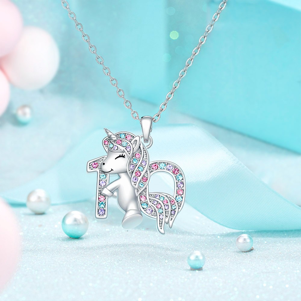 Custom Unicorn Necklace, Birthday Gifts with Numbers 1-10, Unicorn Birthday Necklace with Name, Unicorn Jewelry for Little Girls/Teenage Girls/Kids