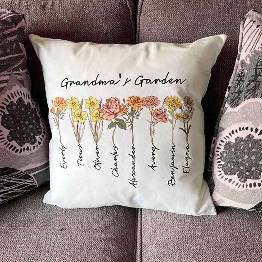 Custom Grandma's Garden Pillow Cover with Grandkids Names, Personalized ...