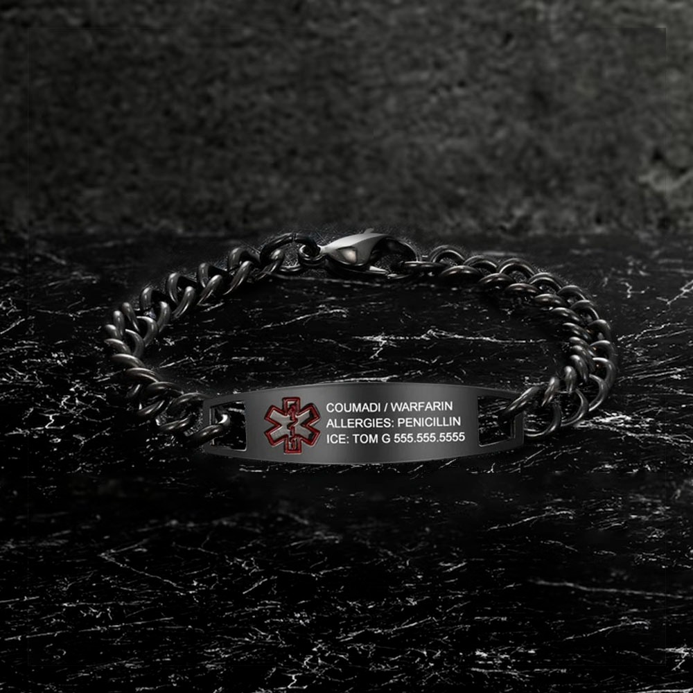 Uloveido Medizinisches ID-Armband Edelstahl - Personalisiert Mit Gravur