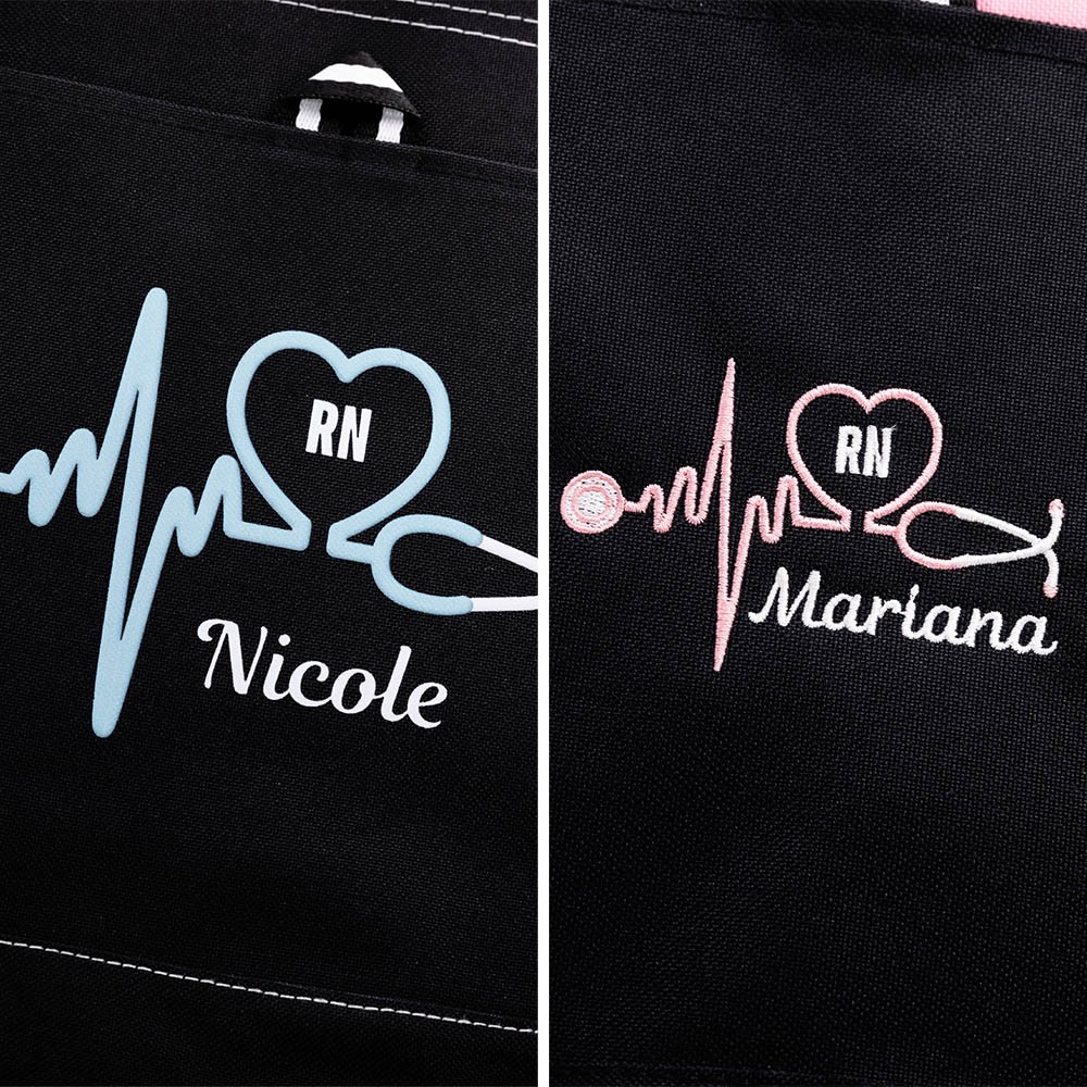 Personalized Stethoscope Nurse Tote Bag, Canvas Zipped Nurse Utility Bag, RN CNA CMA LPN Nurse Organizer Tote, Nurse Week/Appreciation Gift for Nurse