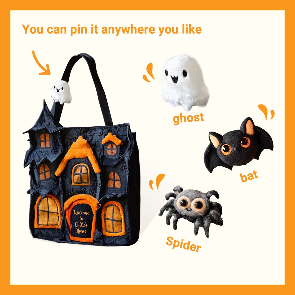 Personalized Halloween Accessories Cute Spooky House Tote Bag with Coin Purse and Plush Pendant Halloween Gift for Her Girls