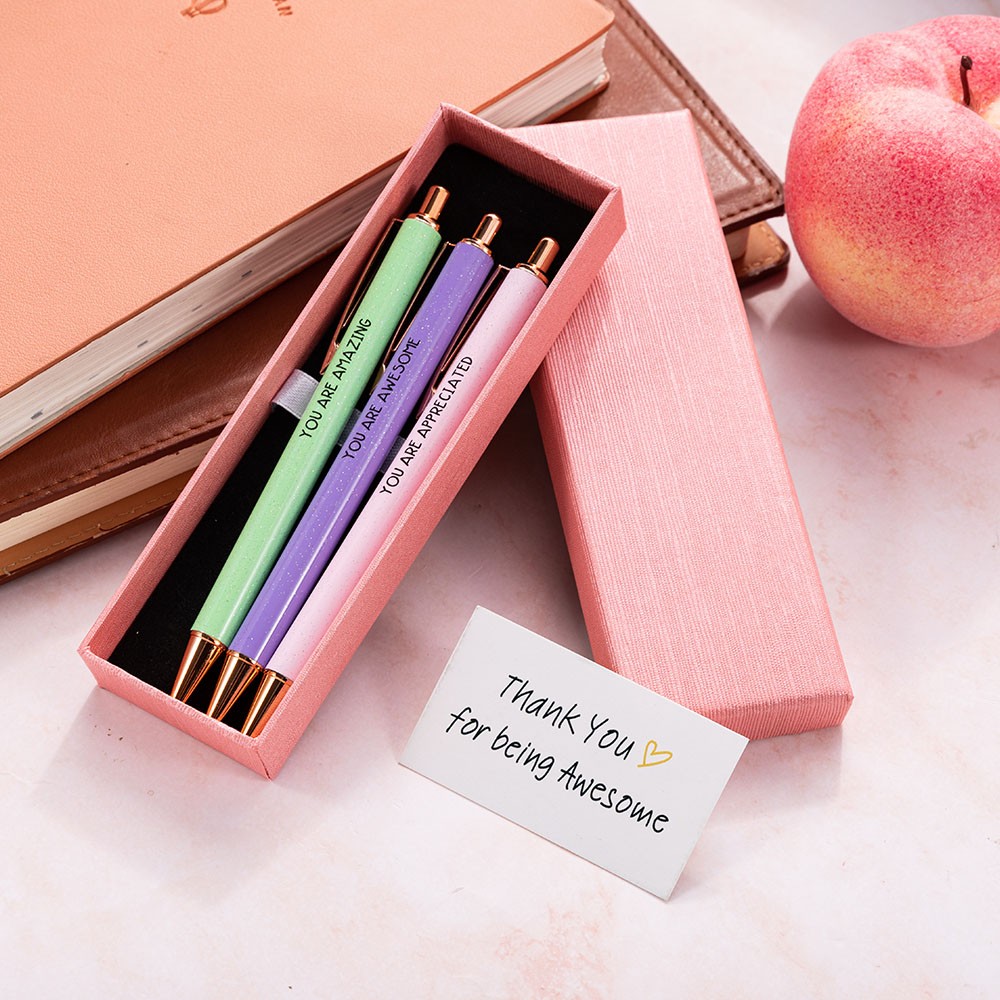 Customizable Inspirational Pen Gift Set,Engraved Positive Messages in 3 Elegant Colors