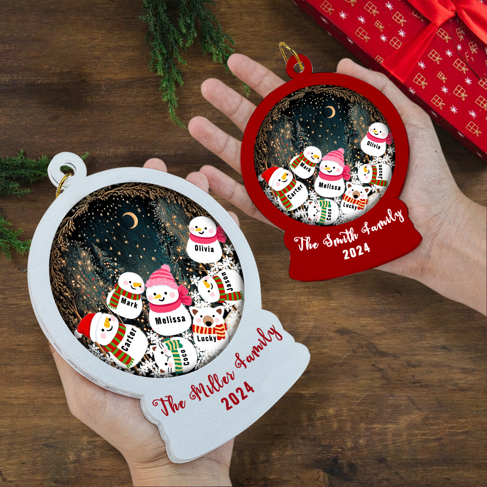 Personalized Snowman Name Christmas Shaker Ornament with Fairyland Background, Custom 4D Handmade Holiday Decoration, Unique Gift for Family