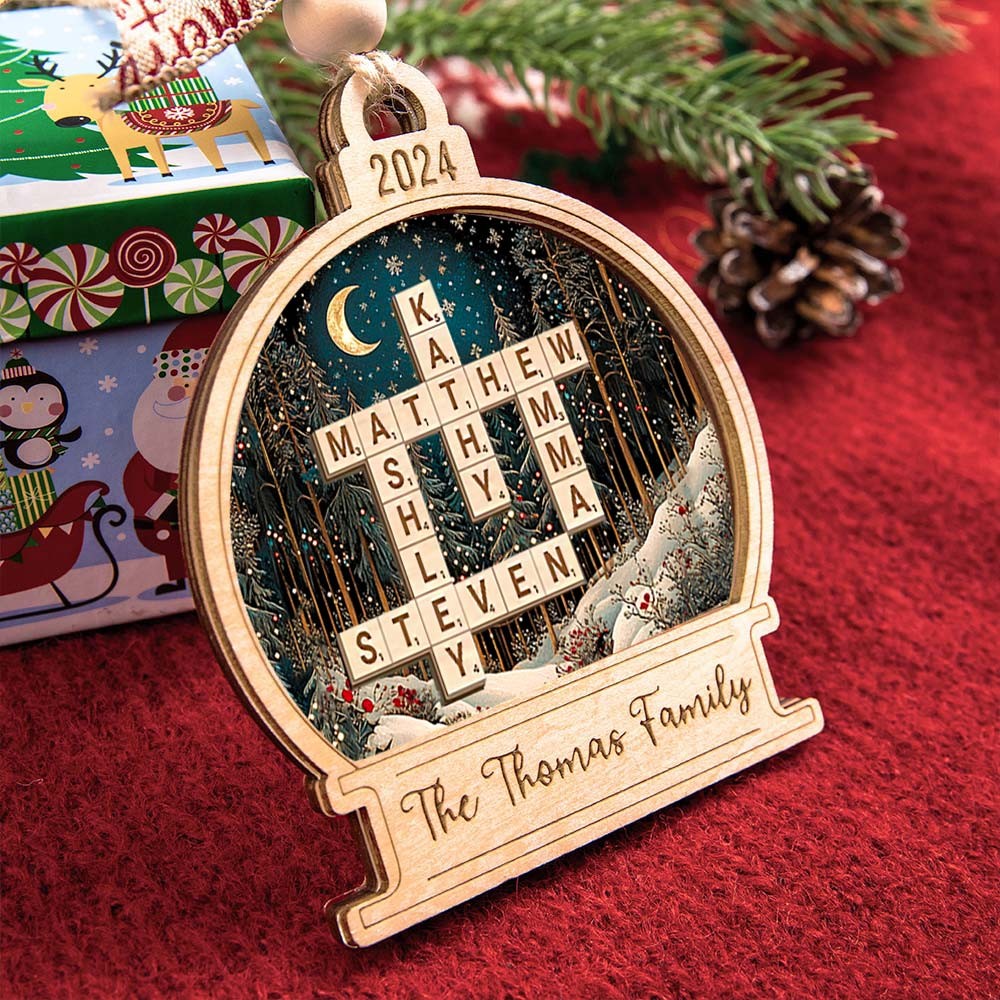 Personalized Family Name Scrabble Ornament with Fairyland Background, Custom Handmade Christmas Decoration, Unique Gift for Families