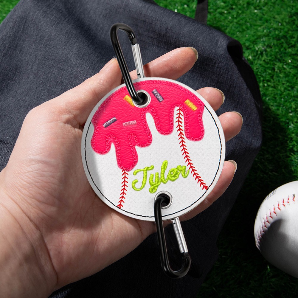 Custom Ice Cream Baseball Bag Charm, Personalized Name Embroidered Keychain, Unique Ice Cream Stick Baseball Bag Holder, Gift for Kids and Sports Lovers