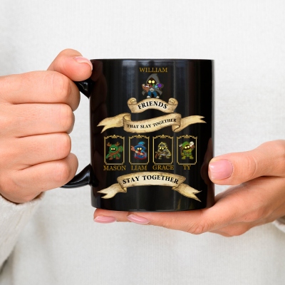 Personalized DND Team Classes Ceramic Mug, Custom Name DND Mug, Friends That Slay Together Stay Together, Friend Gift, DND Gifts