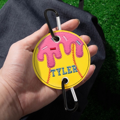 Custom Ice Cream Baseball & Softball Bag Charm, Personalized Name Embroidered Keychain, Unique Ice Cream Stick Baseball & Softball Bag Holder, Gift for Kids and Sports Lovers