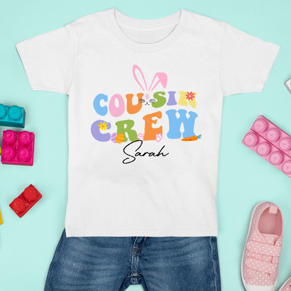 Personalized Cousin Crew Easter Kids T-Shirt Custom Name, Festive Shirt for Boys and Girls