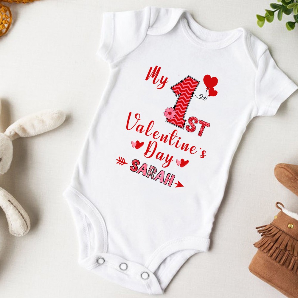 Personalized Baby's First Valentine's Day Crawling Onesie, Custom Name Baby Bodysuit, Cute Love Themed Outfit for Infants