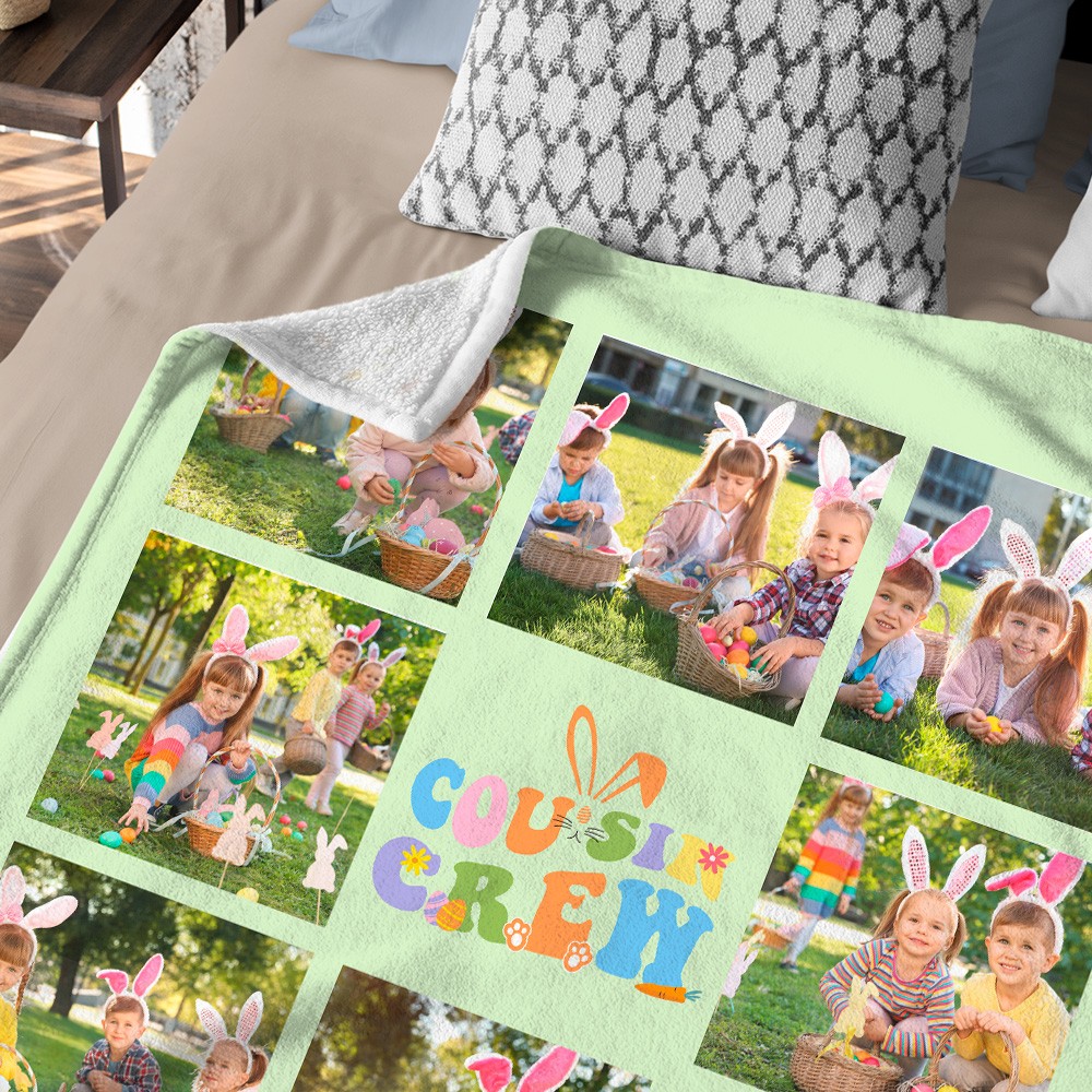 Personalized Easter Cousin Crew Photo Blanket, Soft and Cozy Easter Family Throw, Holiday Gift for Family and Kids