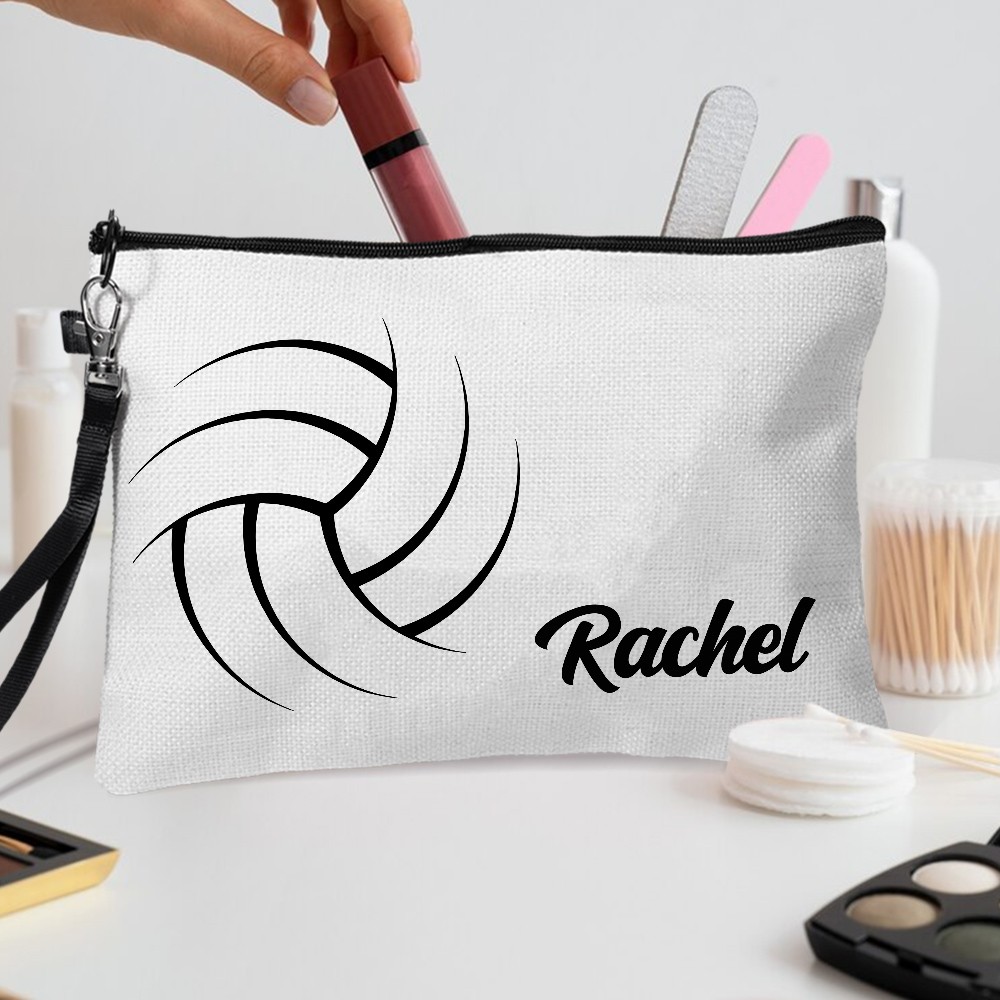 Personalized Volleyball Makeup Bag, Custom Name Cosmetic Pouch for Sports Lovers, Gift for Volleyball Players and Coaches