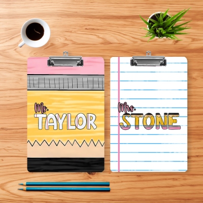 Personalized Name Teacher's Clipboard, Custom Pencil Paper Design Acrylic Clipboard, Back to School/Appreciation Gift for Teachers/Educators