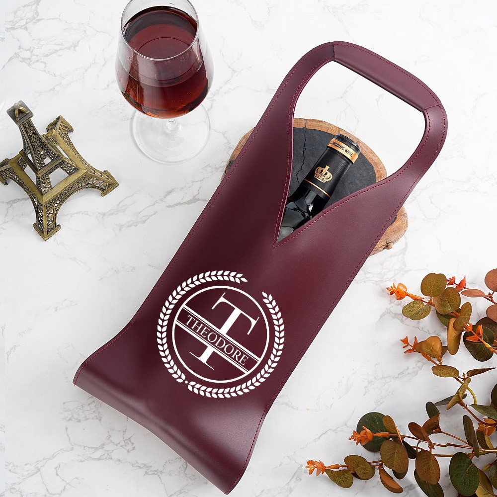 thumbnail image 2 of Personalized Leather Wine Bag - Custom Name & Birth Flower, Gift For Wine Lovers (Dad, Mom, Grandpa, Wedding) 2 of 9