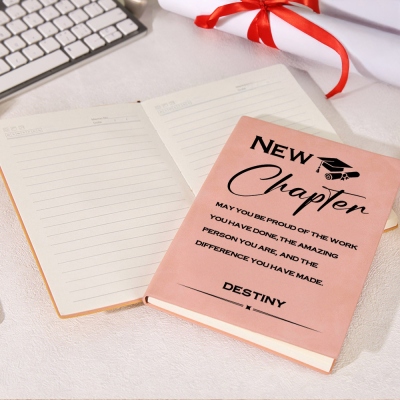 Personalized Name New Chapter Motivational Notebook, A5 Leather Journal, High School/College Class of 2025 Graduation Notebook, Gift for Graduates