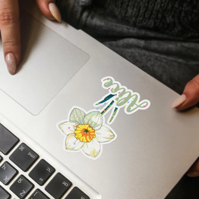 Personalized Name Birth Flower Sticker, Vinyl Decal for Laptop/Stationery/Office Supply/Bottle, Floral Label Tag, Birthday Gift for Her/Friends/Women