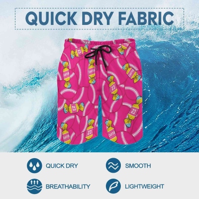 Candy Baseball Board Shorts – Colorful Sports Themed Swim Trunks for Men, Summer Beachwear Gift