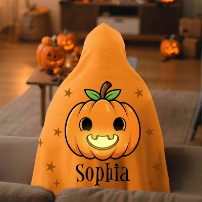 Custom Name Halloween Hooded Blanket, Cozy Wearable Throw with Fun Spooky Designs, Festival Gift for Friends/Family/Kids