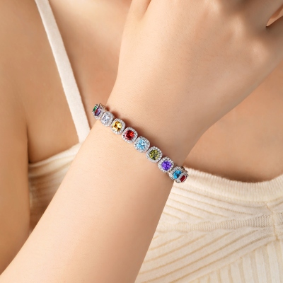 Custom Birthstone Candy Gem Cube Adjustable Bracelet, Colorful Slider Bracelet for Women and Girls, Personalized Sweet Jewelry Gift