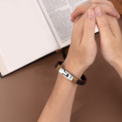 Unisex Cross Leather Bracelet For Men Personalized Gift For Husband Anniversary Dad Engraved Religious Jewelry For Him Men Custom Bracelets