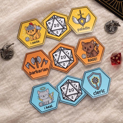 DND Cat Class and D20 Dice Vinyl Stickers Pack in Multiple Colors, DND Gifts for Cat Lovers