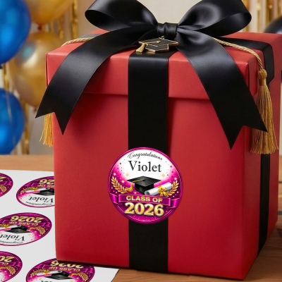 Personalized Name Congratulations Graduation Round Stickers with Year, Waterproof Graduation Celebration Party Favor Labels, Gifts for Graduates