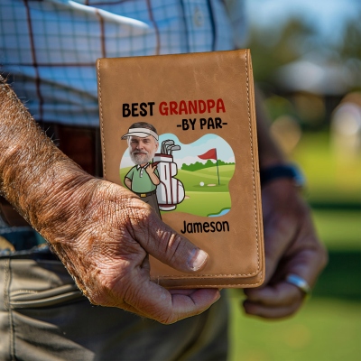 Custom Name & Face Photo Best by Par Golf Scorecard Holder, Leather Golf Yardage Book Cover, Golf Accessories, Gift for Golf Lovers/Players/Coaches