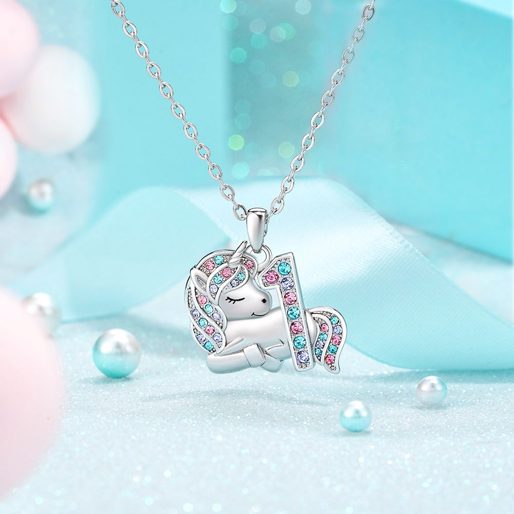 Custom Unicorn Necklace, Birthday Gifts with Numbers 1-10, Unicorn Birthday Necklace with Name, Unicorn Jewelry for Little Girls/Teenage Girls/Kids