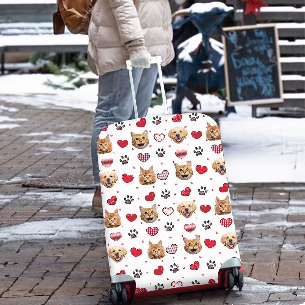 Custom Travel Luggage Cover with Pet Photo, Personalized Logo Baggage