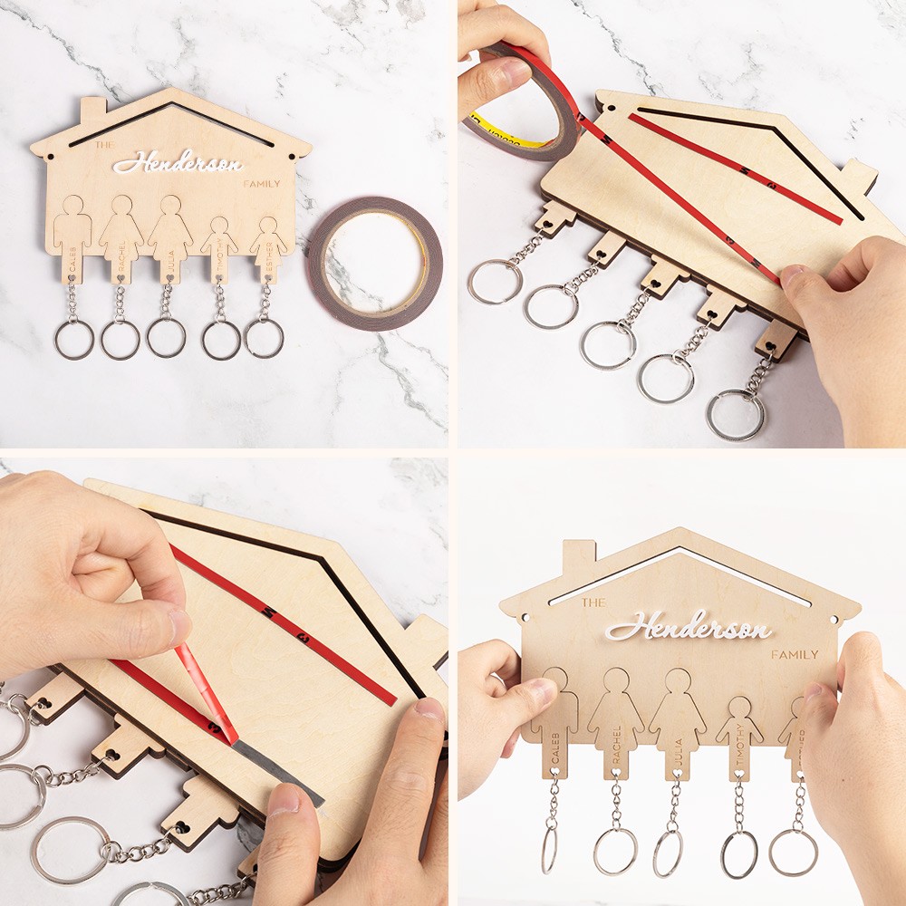 Personalized Wooden Key Holder for Wall, Custom Family Key Hanger, Wood Key Rack Organizer, Entryway Key Holder, Keyring Hanger, Keyring Holder