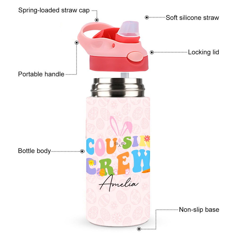 Personalized Groovy Cousin Crew Easter Tumbler with Name, Custom Stainless Steel Insulated Cup, Perfect Gift for Family Outings