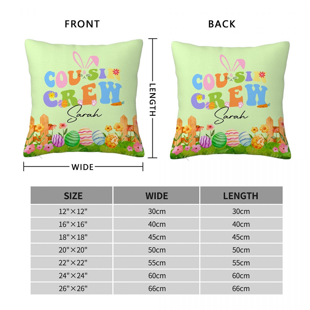 Personalized Cousin Crew Easter Pillow Custom Name, Soft Easter Throw Cushion for Family and Kids, Holiday Decor and Gift