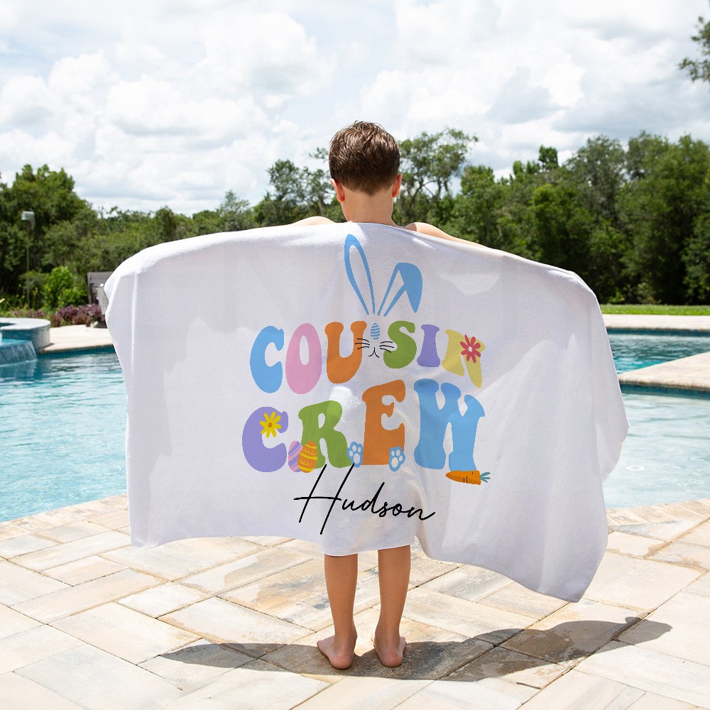 Personalized Cousin Crew Easter Beach Towel Custom Name, Multicolor Towel for Family and Kids