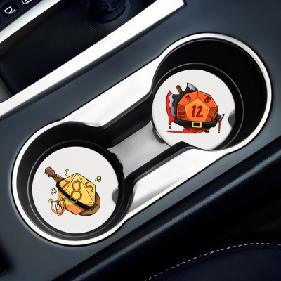 Personalized DND Class Absorbent Car Coasters with Finger Grooves, Absorbent Car Cup Holder Coasters 2 Pieces, Absorbent Coaster, Non-Slip Coasters