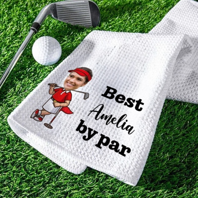 Personalized Name Face Photo Golf Towel, Absorbent Waffle Weave Sports Towel with Hanging Clip, Gift for Golf Lovers/Players/Coaches/Teammates