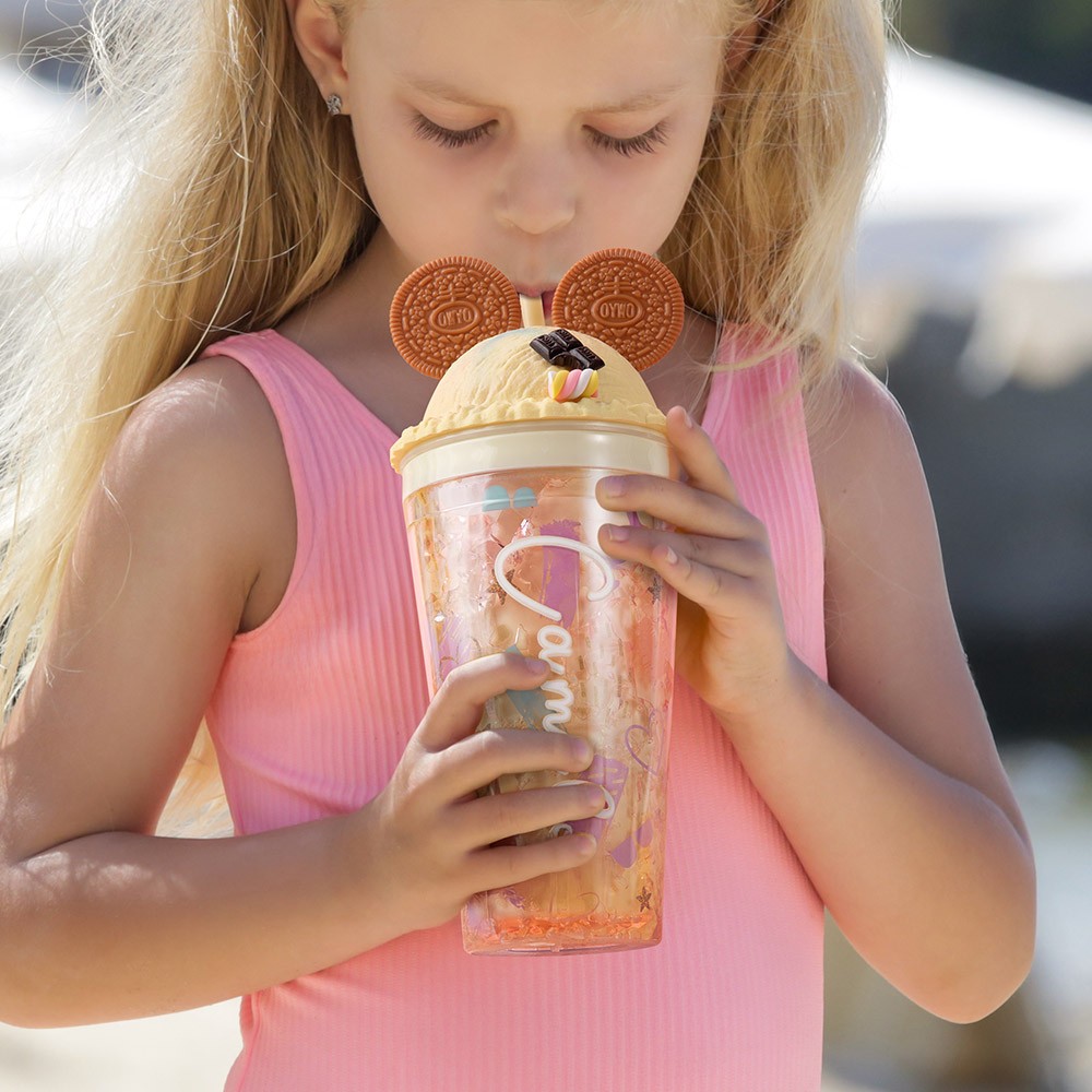 With straw